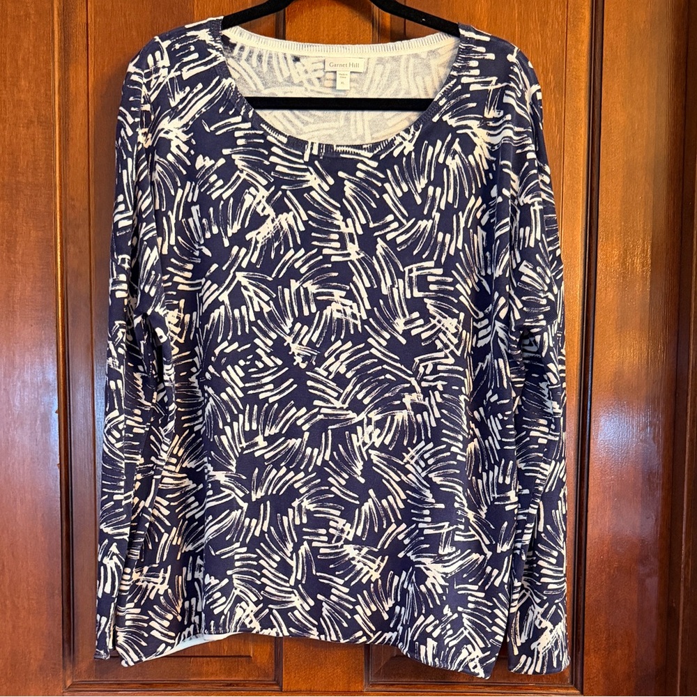 Garnet Hill Indigo and White Patterned Cotton Knit Top